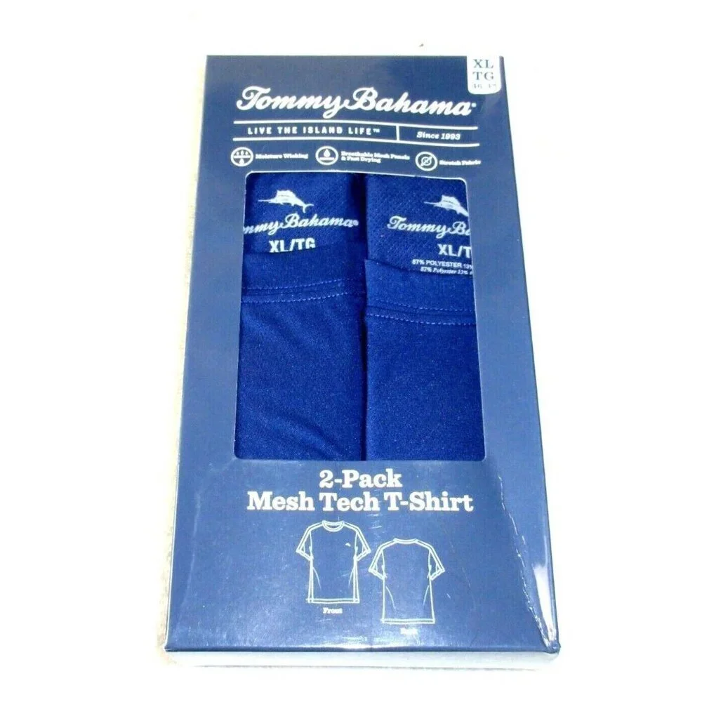 Men's Tommy Bahama 2 Pack Mesh Tech Stretch T Shirt Blue Marlin Logo NIB